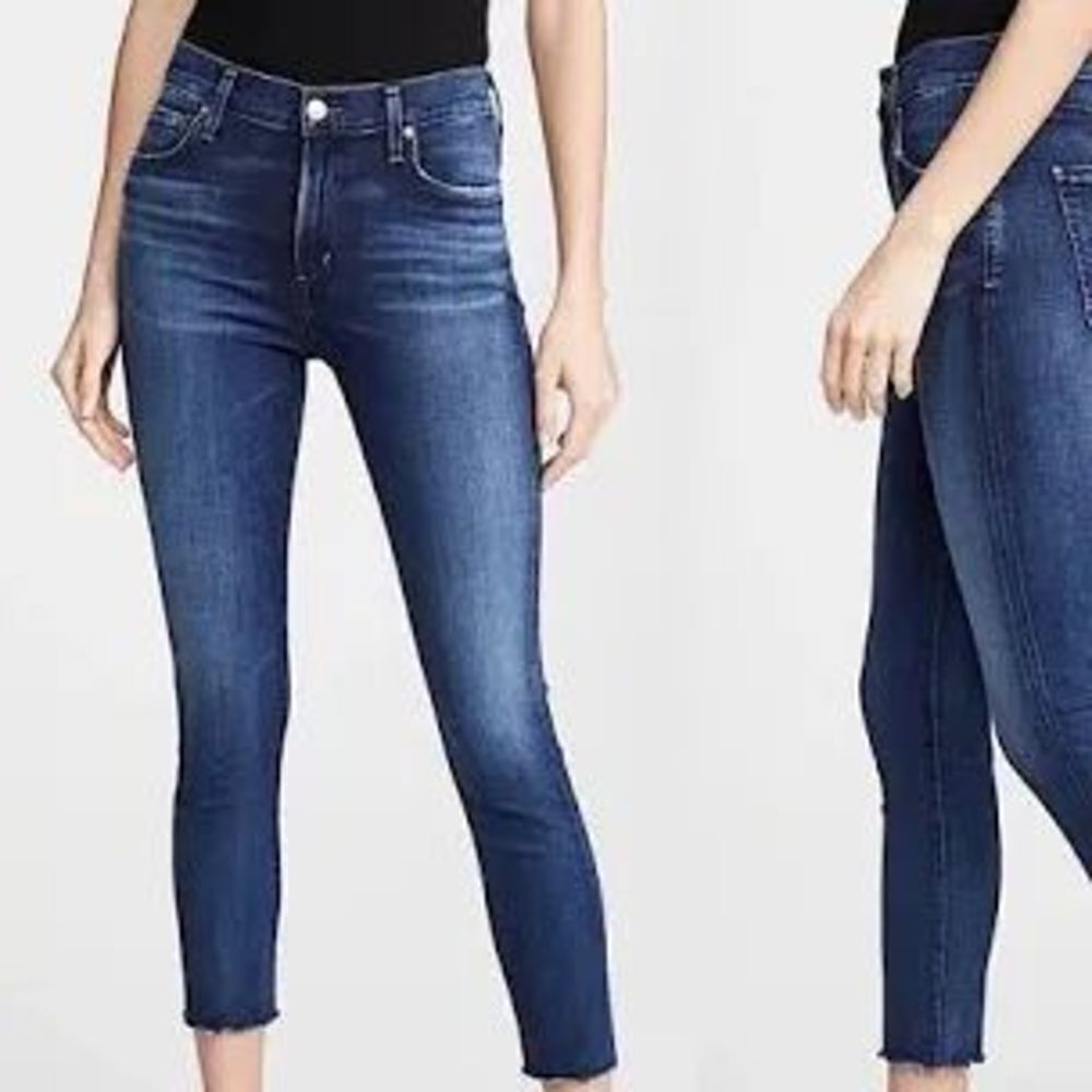 Agolde Sophie distressed dark wash raw hem size 28 cropped skinny jeans